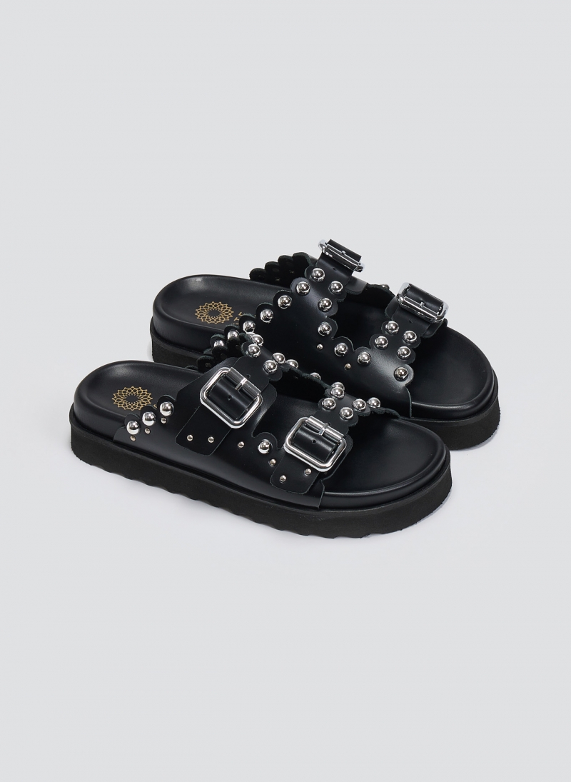 Σανδάλια flatforms δερμάτινα με τρουκς ATENEO