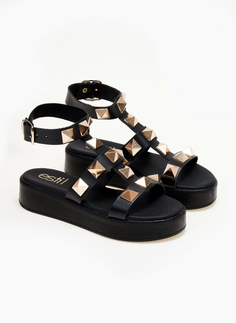 Σανδάλια flatforms δερμάτινα με τρουκς estil