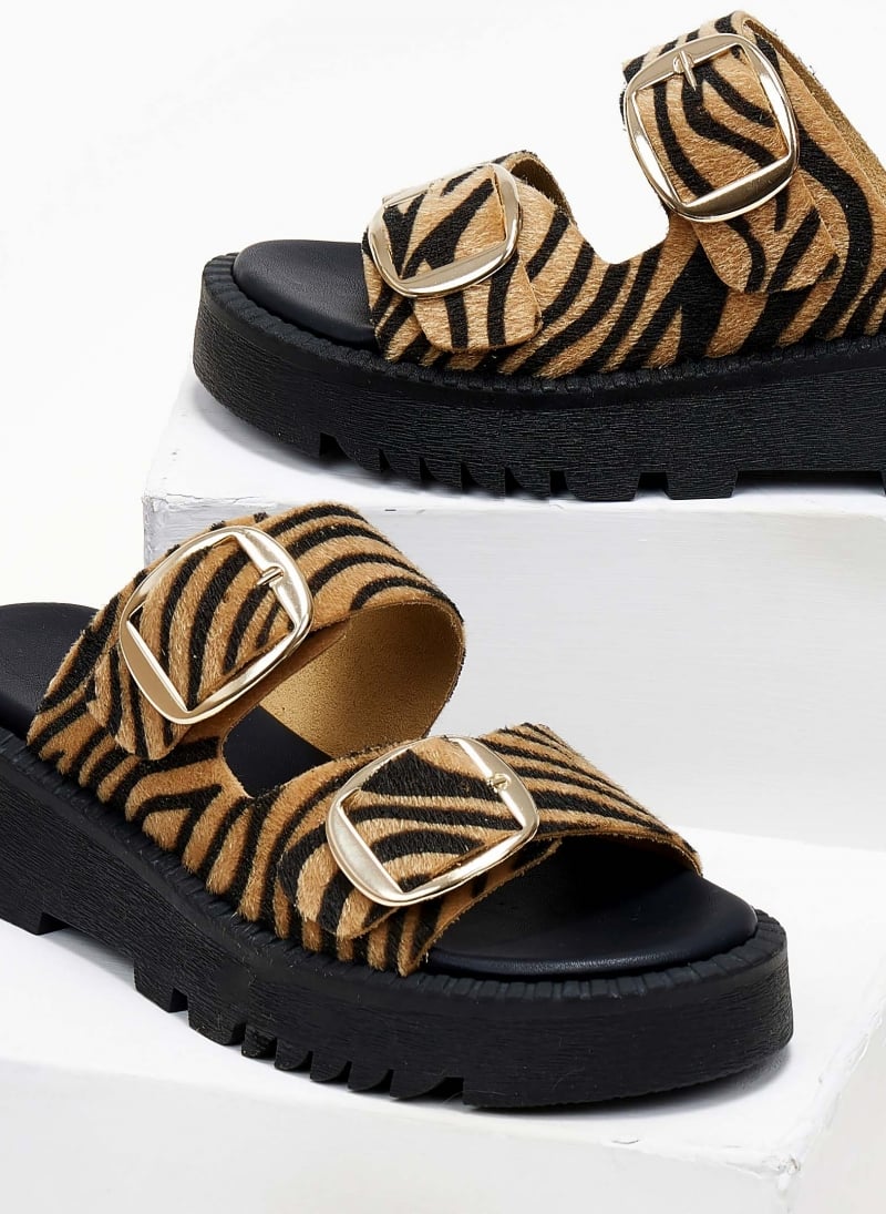 Σανδάλια flatforms δερμάτινα pony skin TFP