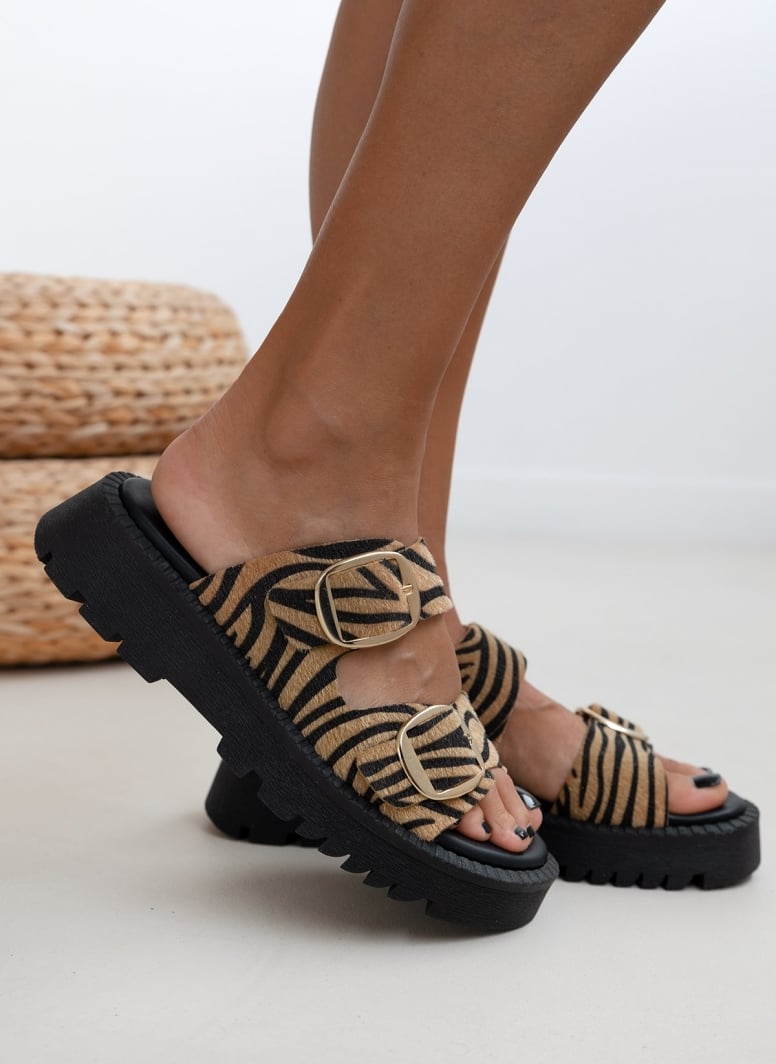 Σανδάλια flatforms δερμάτινα pony skin TFP