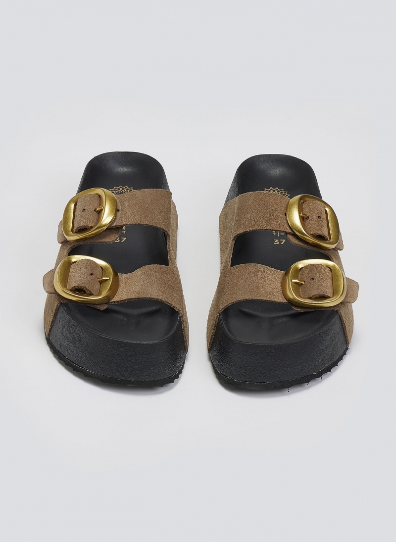 Σανδάλια flatforms καστόρινα με έντονους τοκάδες Ateneo