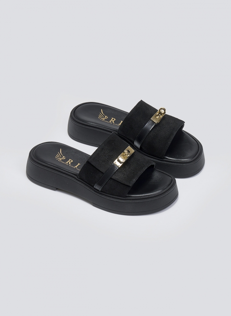 Σανδάλια flatforms καστόρινα με λουράκι iris
