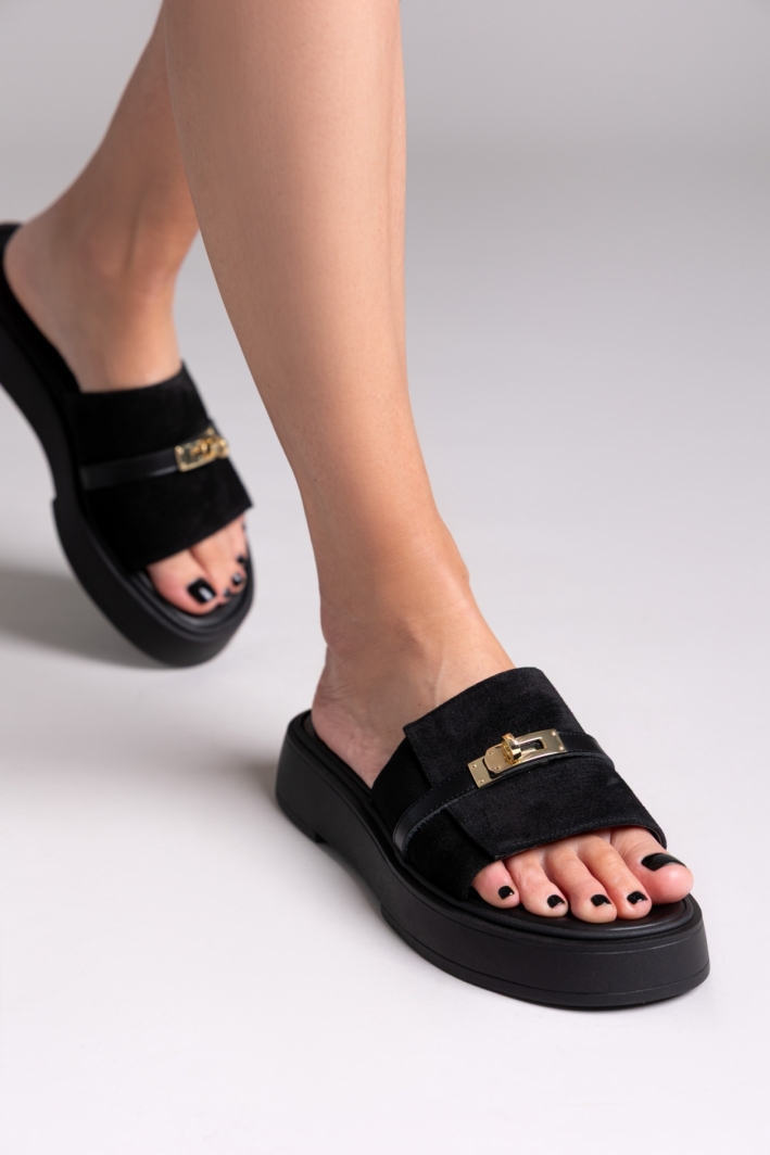 Σανδάλια flatforms καστόρινα με λουράκι iris