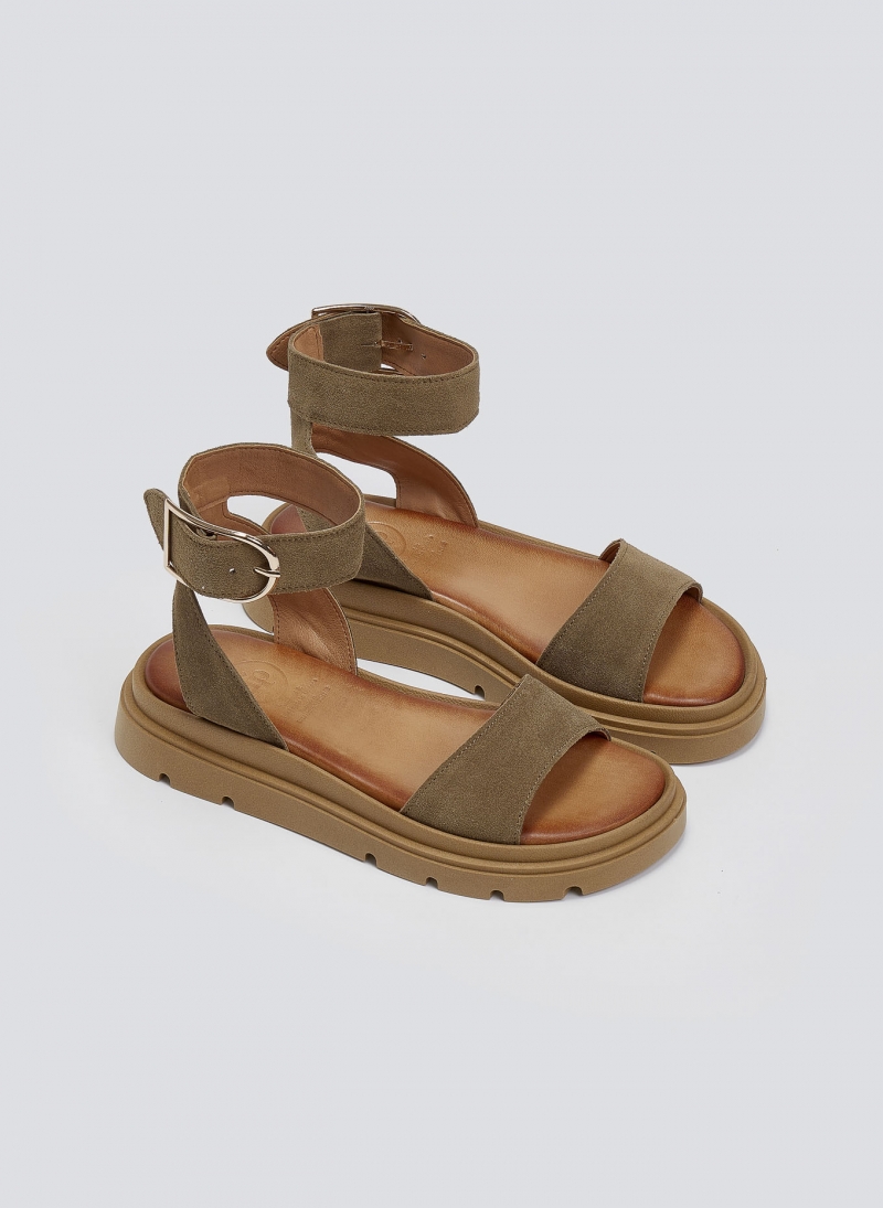 Σανδάλια flatforms καστόρινα με μπαρέτα TFP