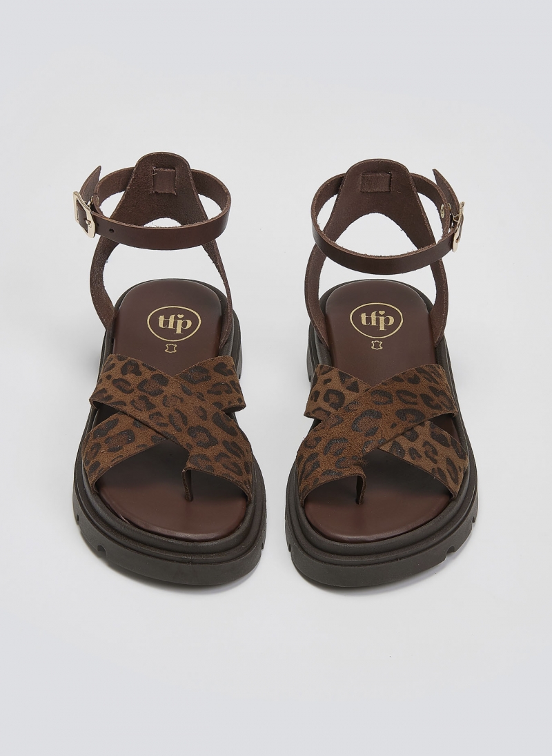 Σανδάλια flatforms καστόρινα με print Tfp