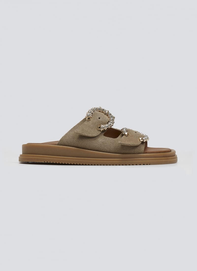 Σανδάλια flatforms καστόρινα με στρας Estil