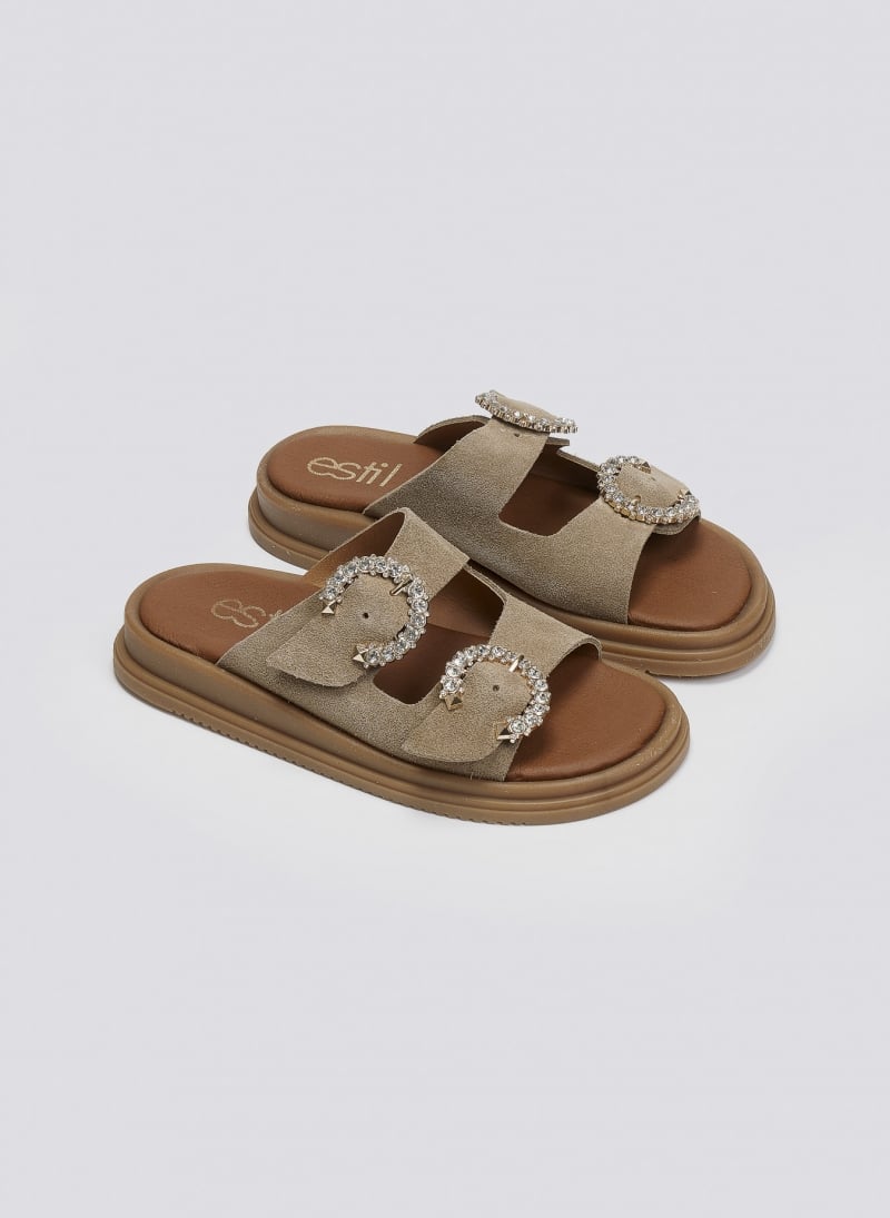 Σανδάλια flatforms καστόρινα με στρας Estil