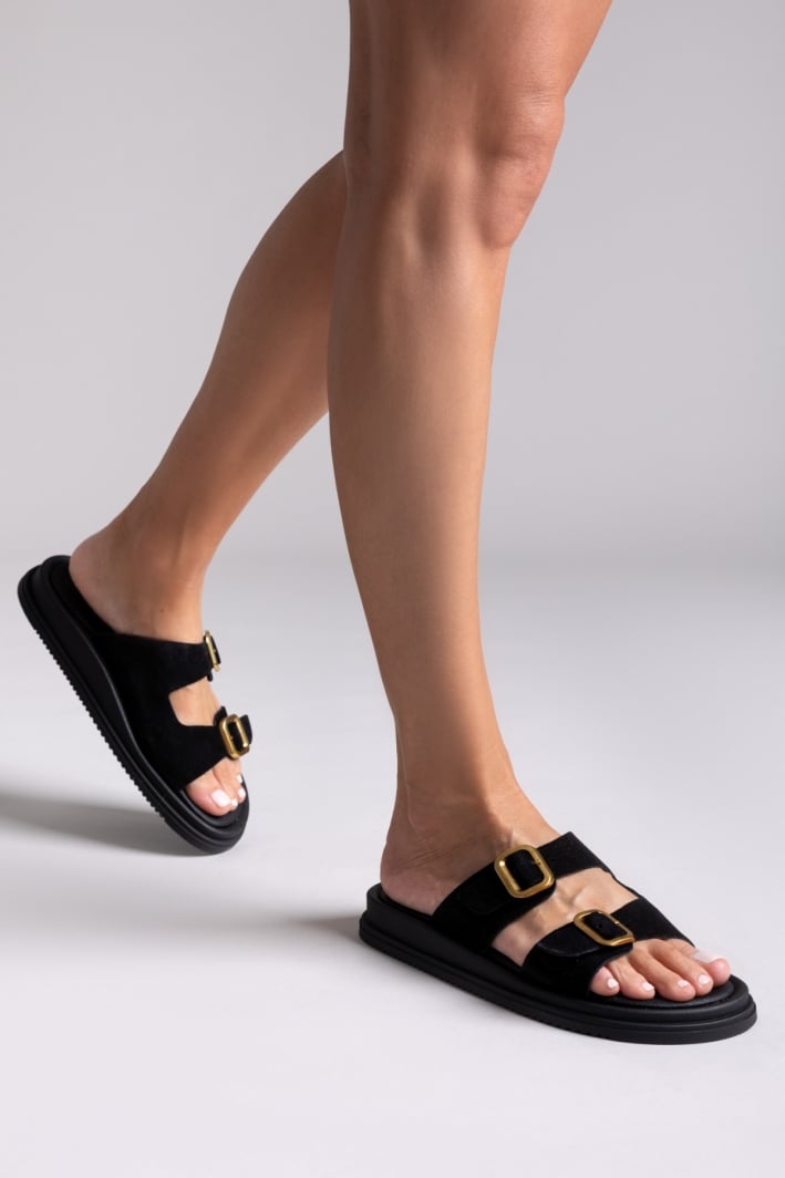 Σανδάλια flatforms καστόρινα με τοκάδες Estil