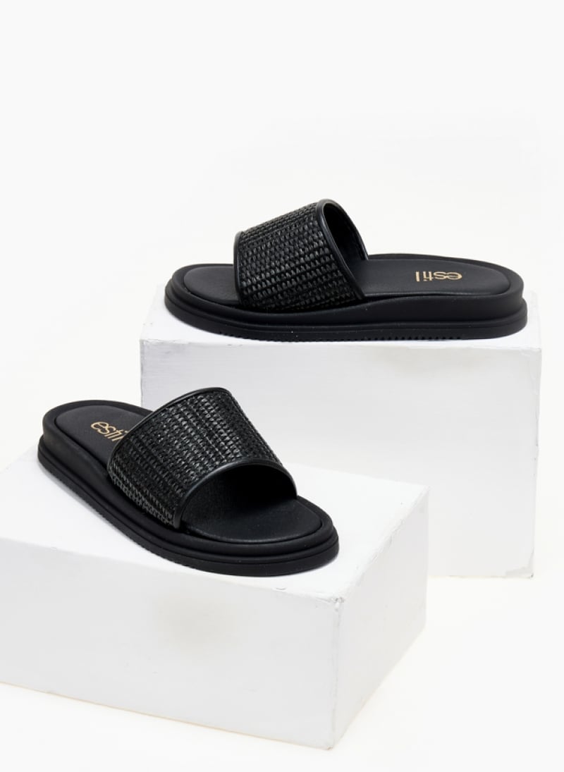 Σανδάλια flatforms με φαρδιά ψάθινη φάσα Estil