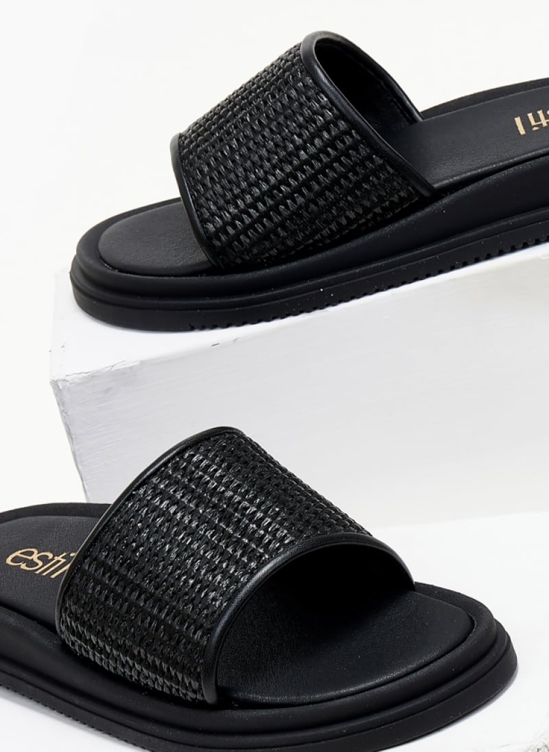 Σανδάλια flatforms με φαρδιά ψάθινη φάσα Estil