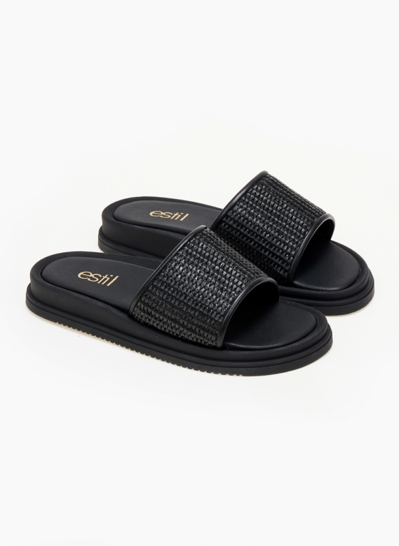 Σανδάλια flatforms με φαρδιά ψάθινη φάσα Estil