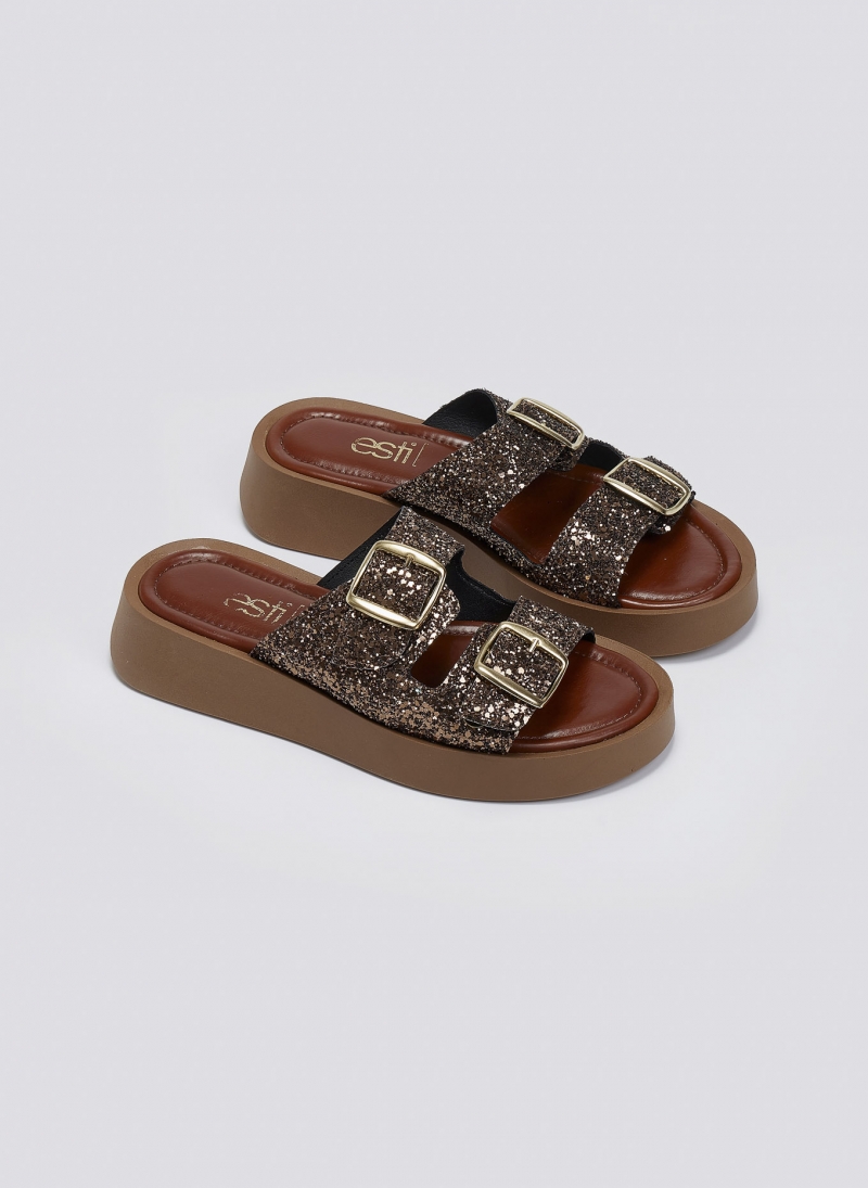 Σανδάλια flatforms με γκλίτερ Estil