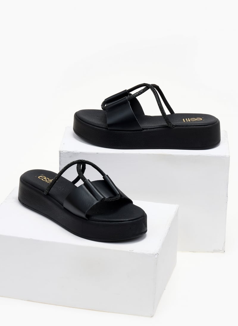 Σανδάλια flatforms με περαστό στρας λουράκι Estil
