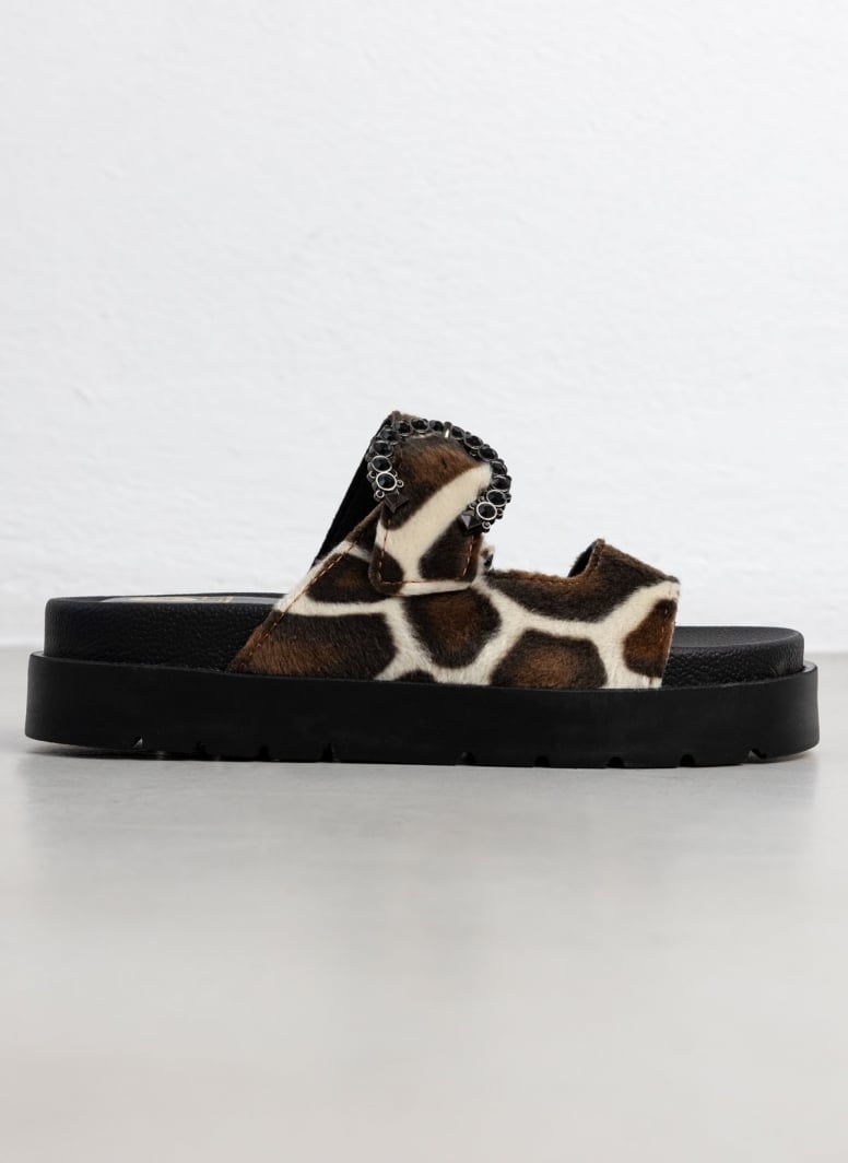 Σανδάλια flatforms με print και τοκά με στρας TFP