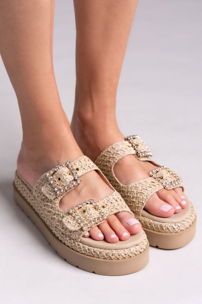 Σανδάλια flatforms με ψάθα Mariella Fabiani 2523/91