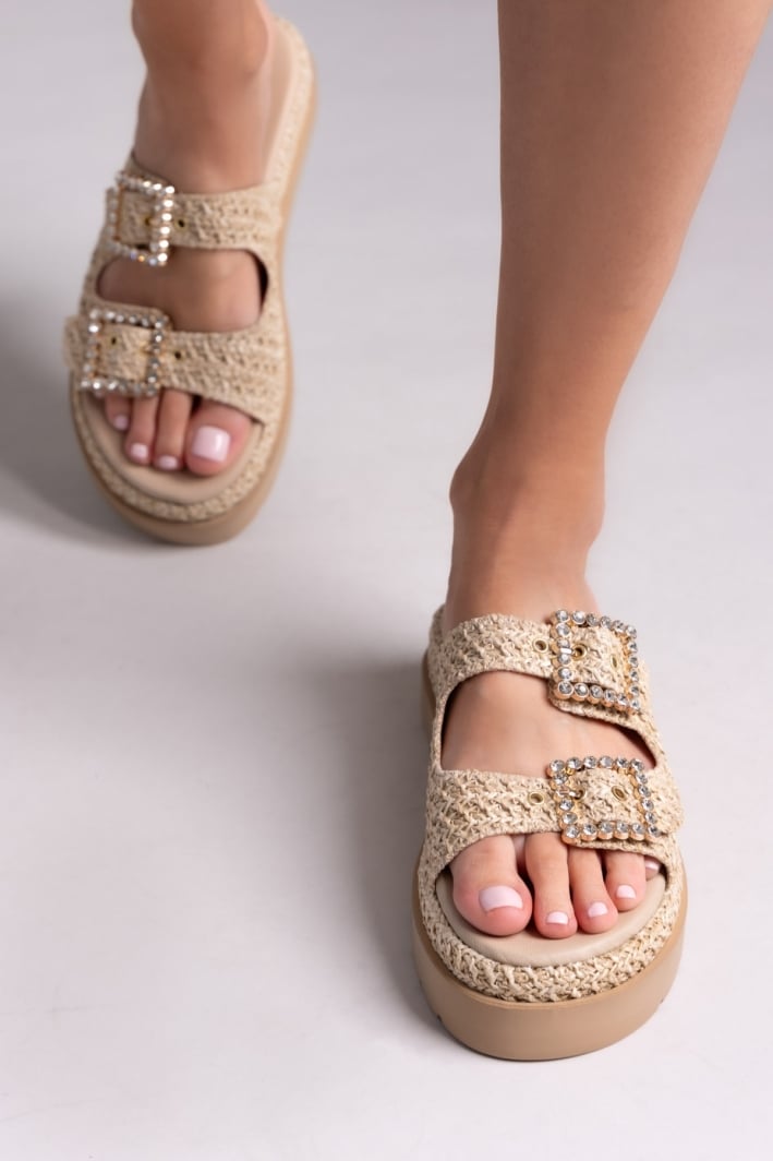 Σανδάλια flatforms με ψάθα Mariella Fabiani 2523/91