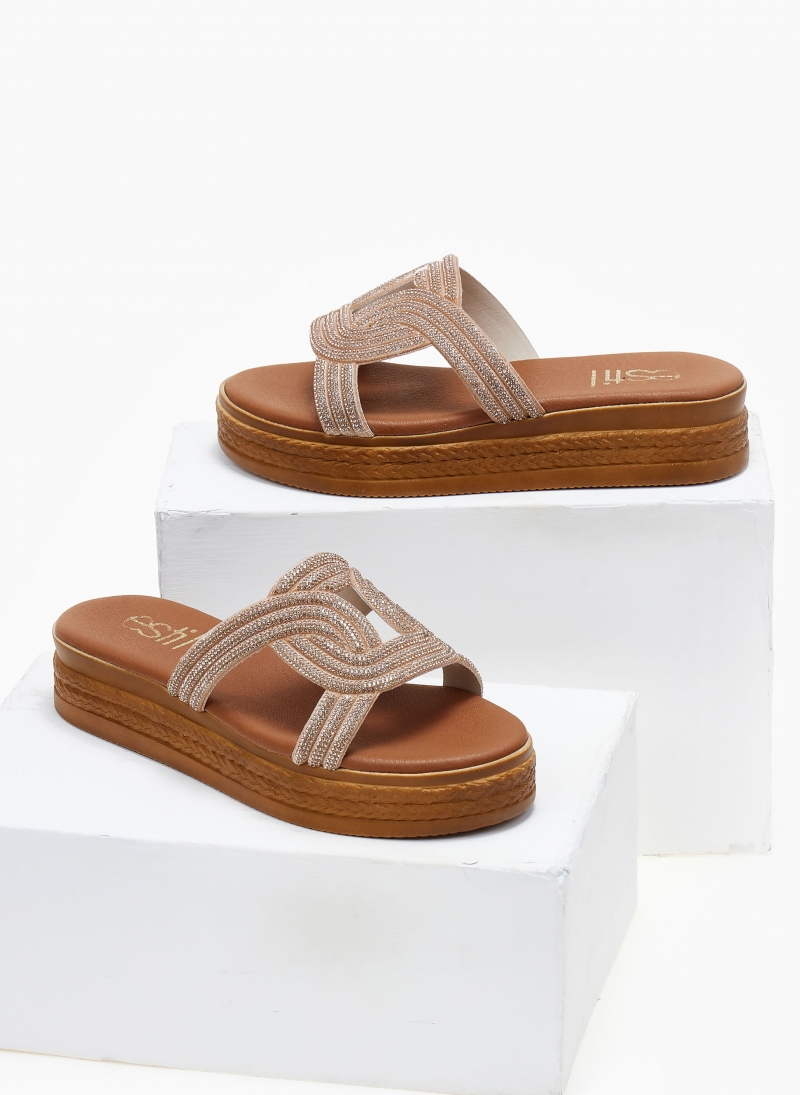 Σανδάλια flatforms με στρας Estil