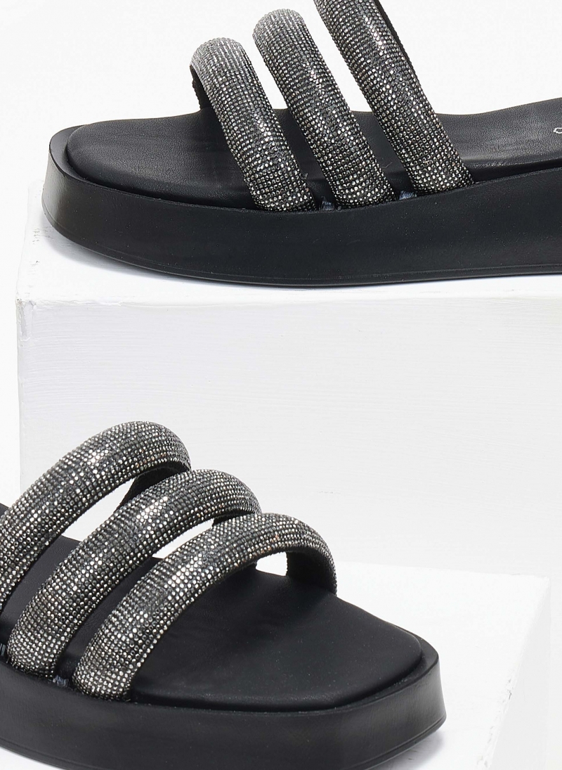 Σανδάλια flatforms με στρας tfp