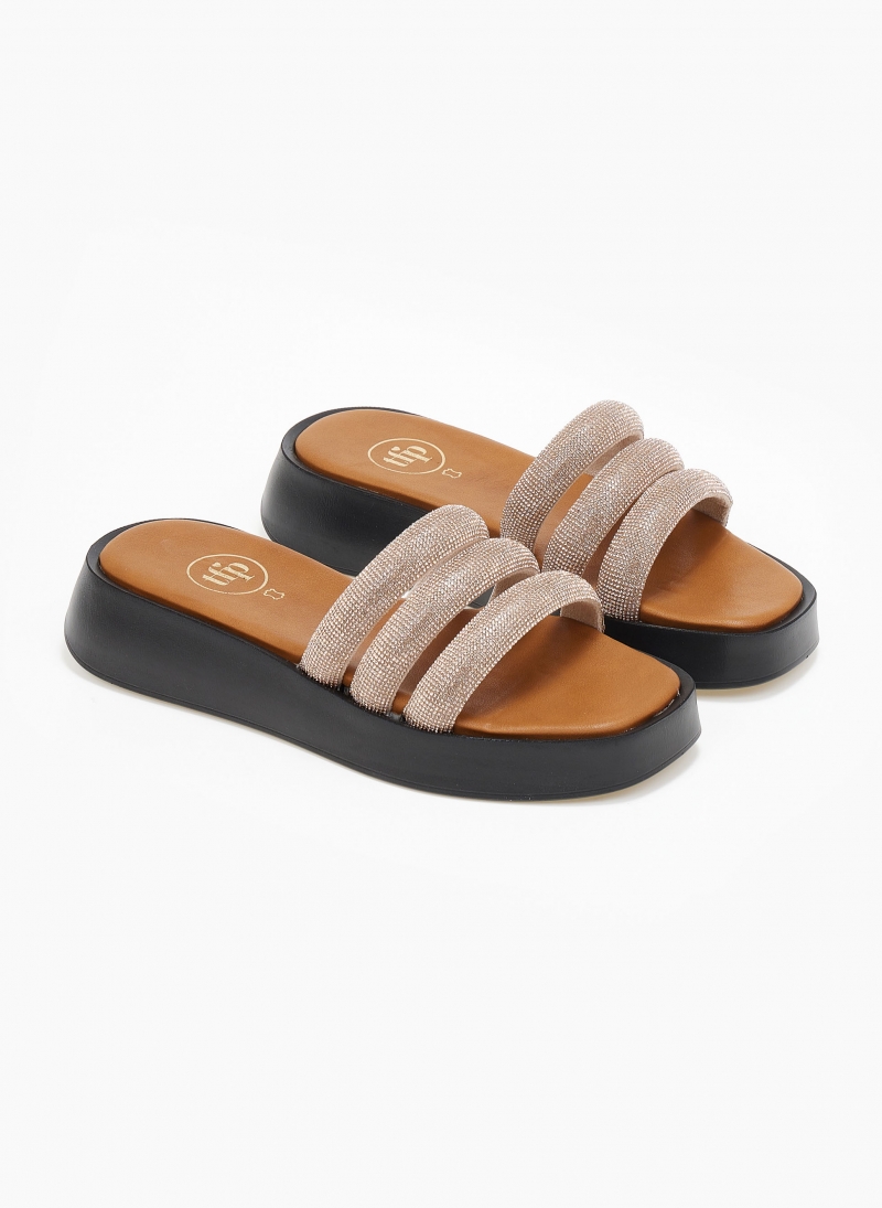 Σανδάλια flatforms με στρας tfp