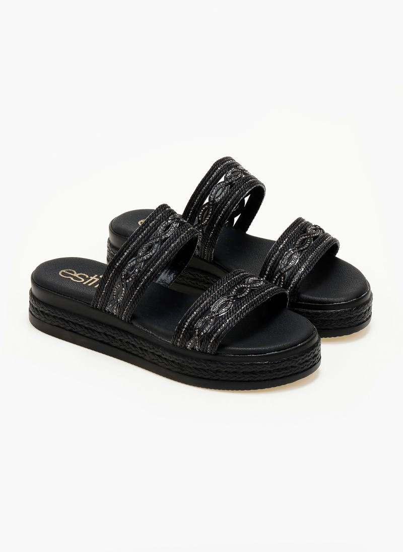 Σανδάλια flatforms με σχοίνινες φάσες Estil