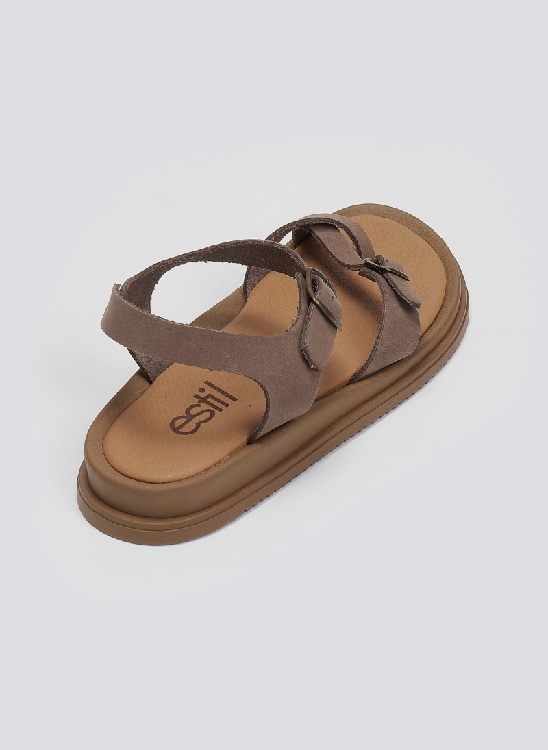 Σανδάλια flatforms nubuck δερμάτινα με μπαρέτα Estil