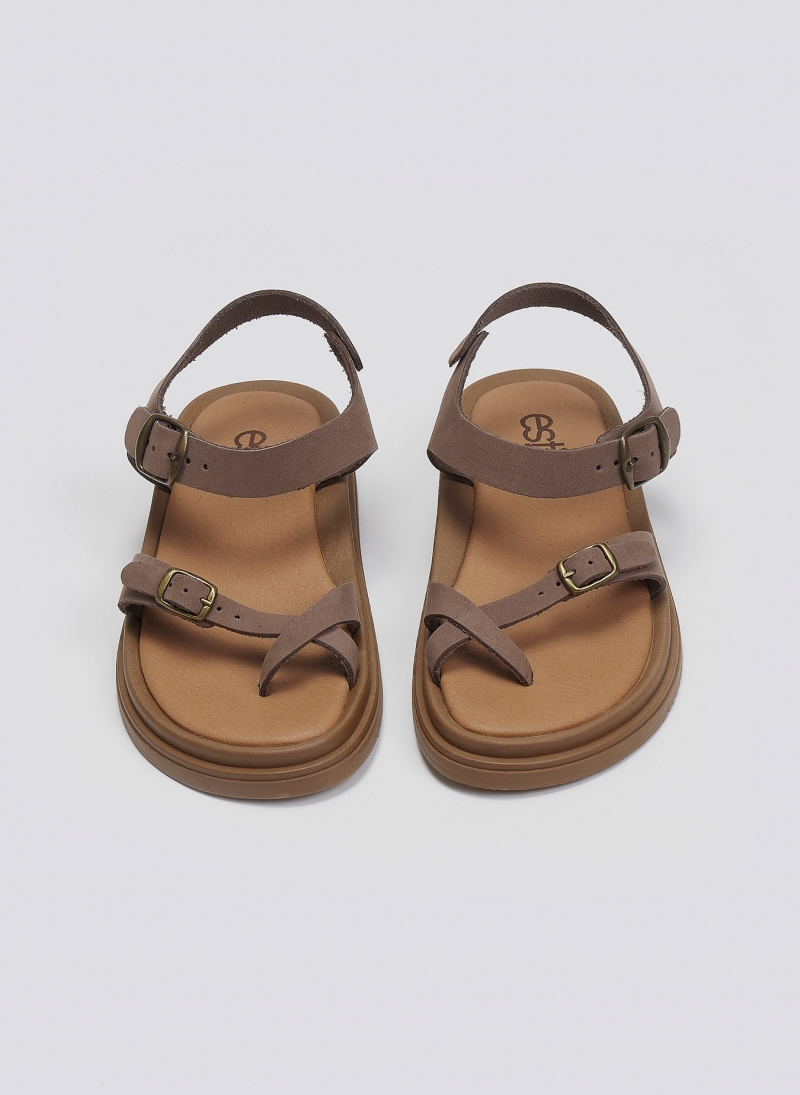 Σανδάλια flatforms nubuck δερμάτινα με μπαρέτα Estil