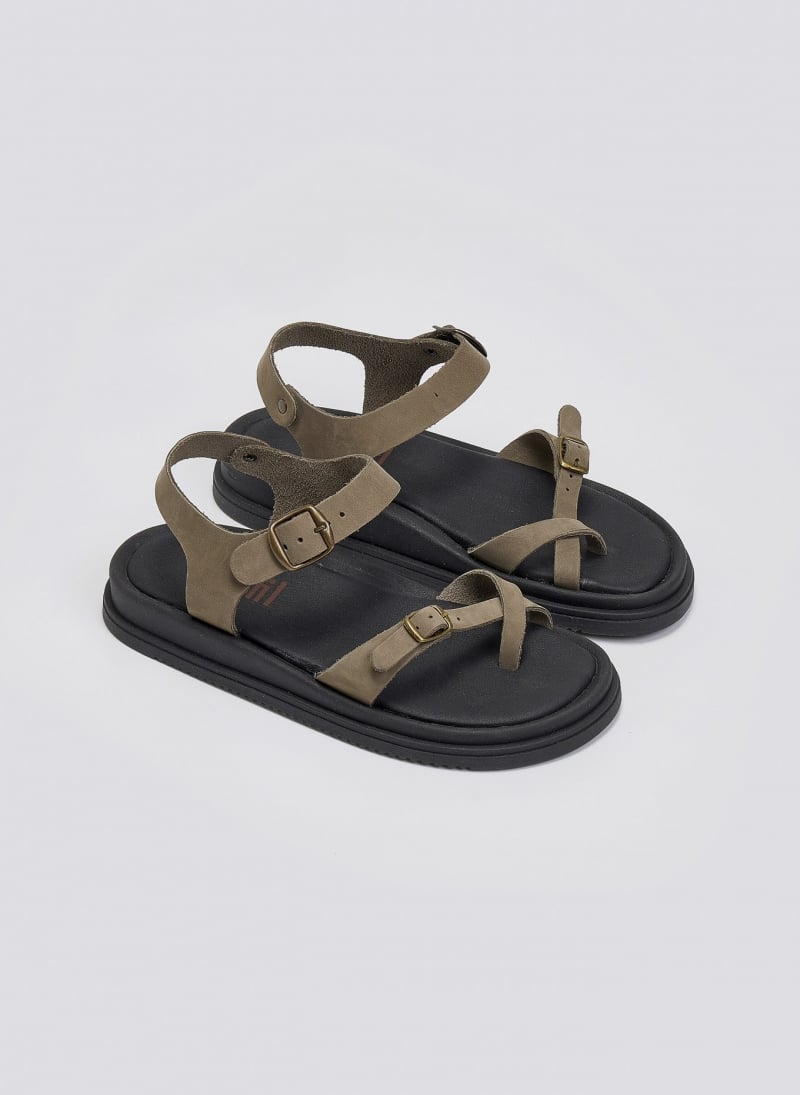 Σανδάλια flatforms nubuck δερμάτινα με μπαρέτα Estil