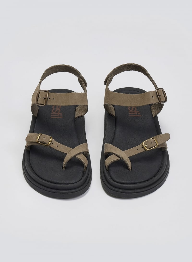 Σανδάλια flatforms nubuck δερμάτινα με μπαρέτα Estil