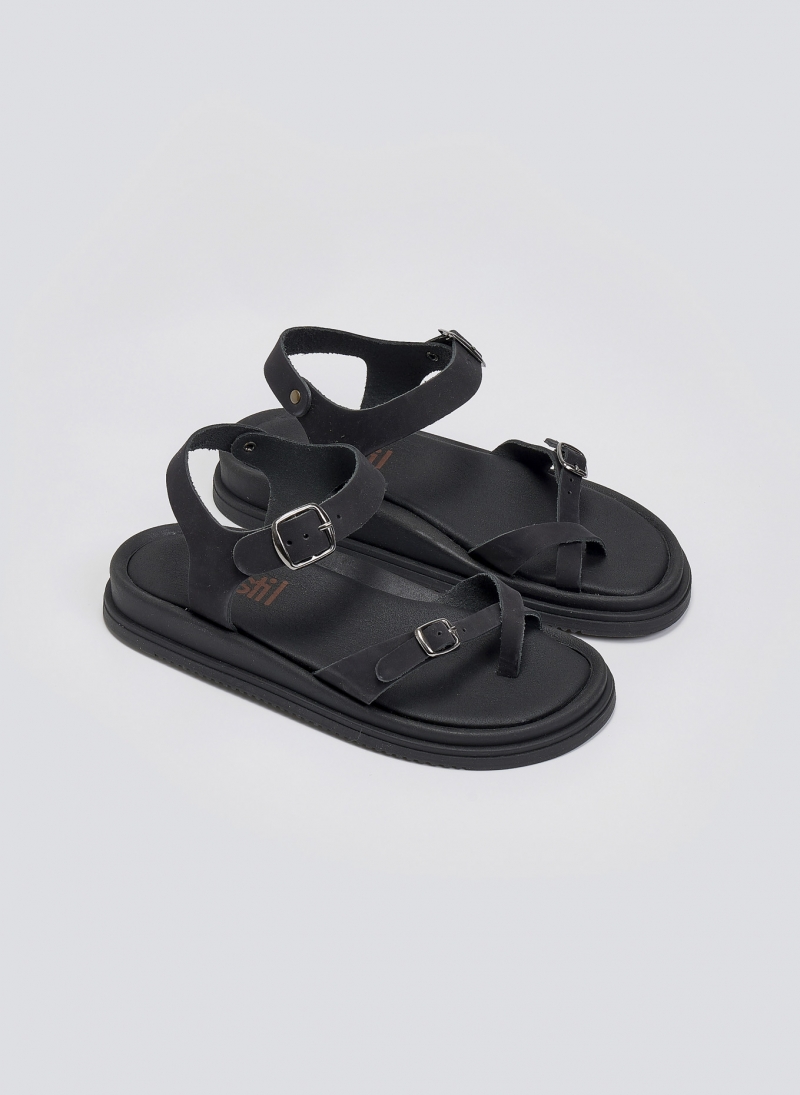 Σανδάλια flatforms nubuck δερμάτινα με μπαρέτα Estil
