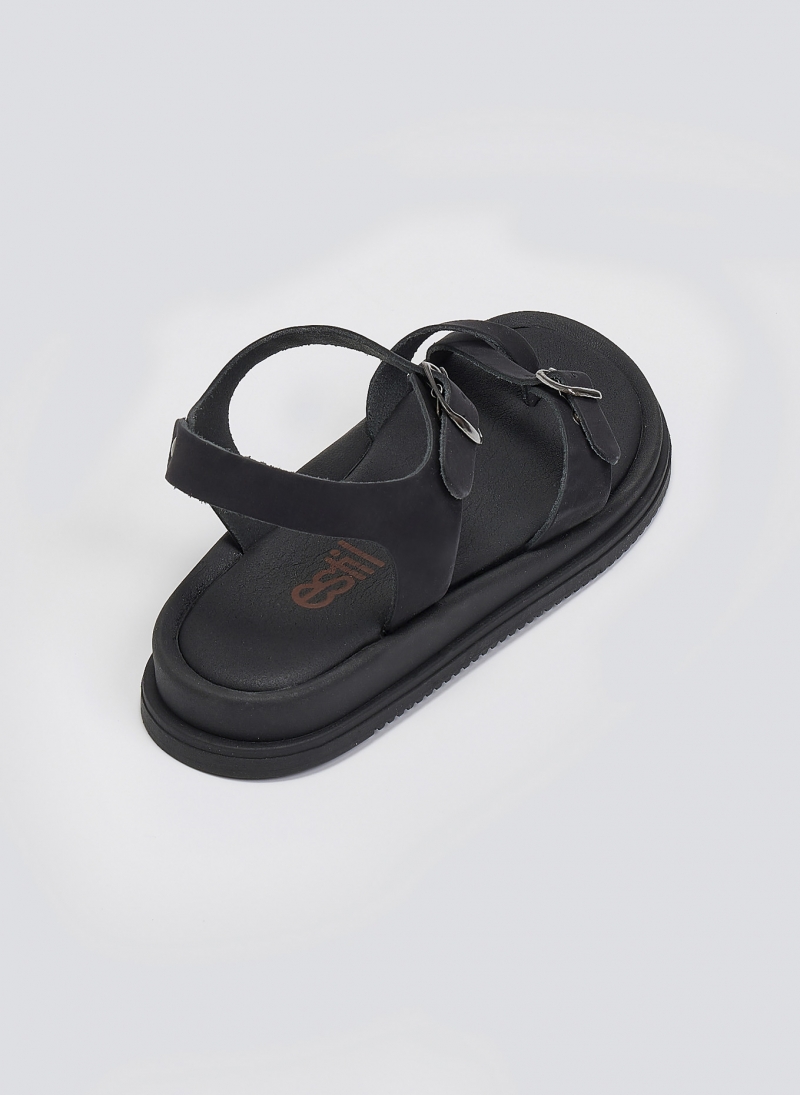 Σανδάλια flatforms nubuck δερμάτινα με μπαρέτα Estil