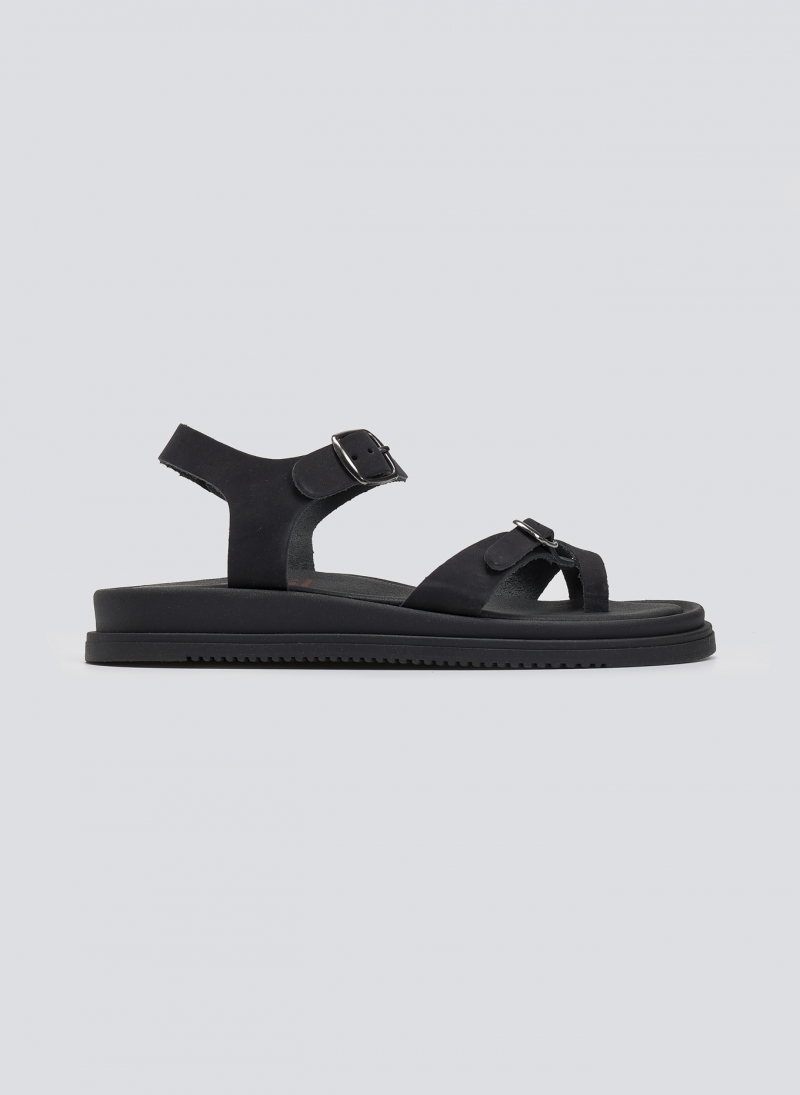 Σανδάλια flatforms nubuck δερμάτινα με μπαρέτα Estil
