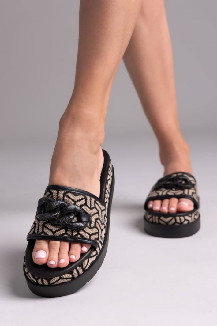 Σανδάλια flatforms υφασμάτινα με print Mariella Fabiani 2521/91