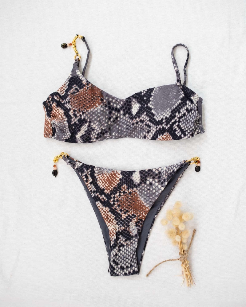 Βikini σετ animal print με χρυσές χάντρες
