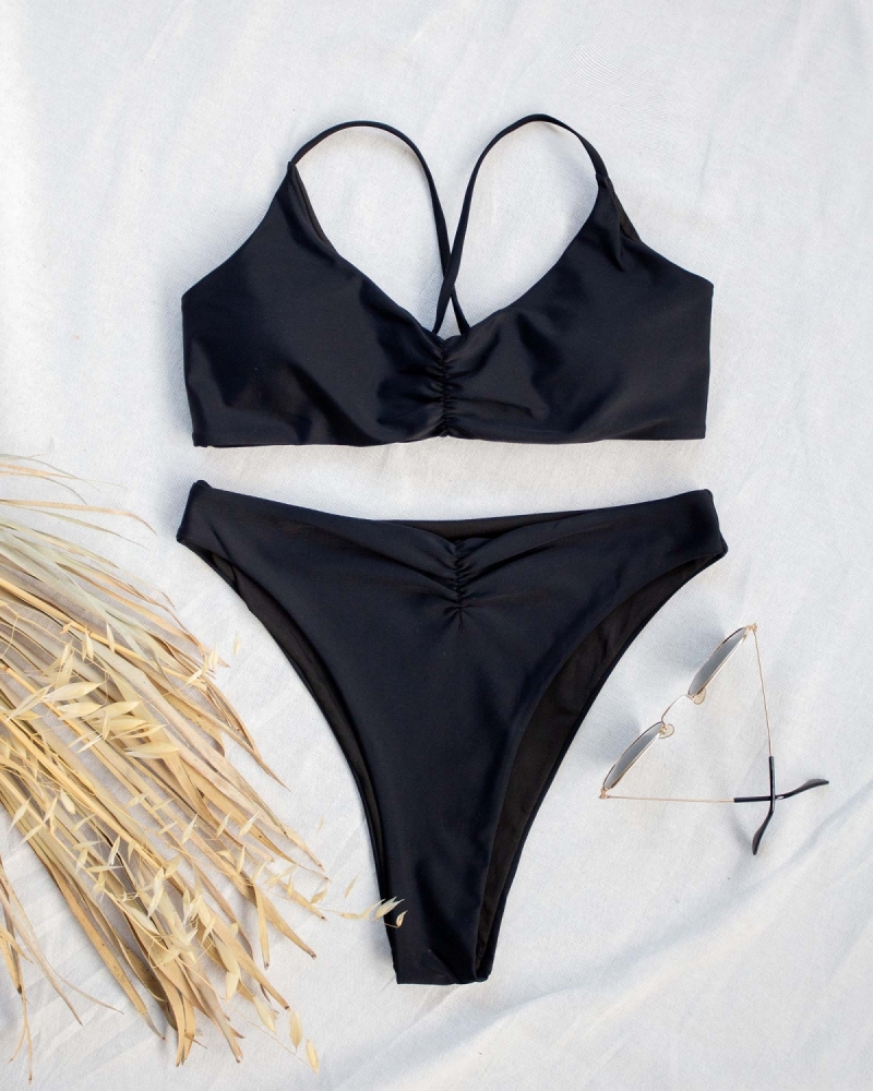 Σετ high leg bikini με σούρες