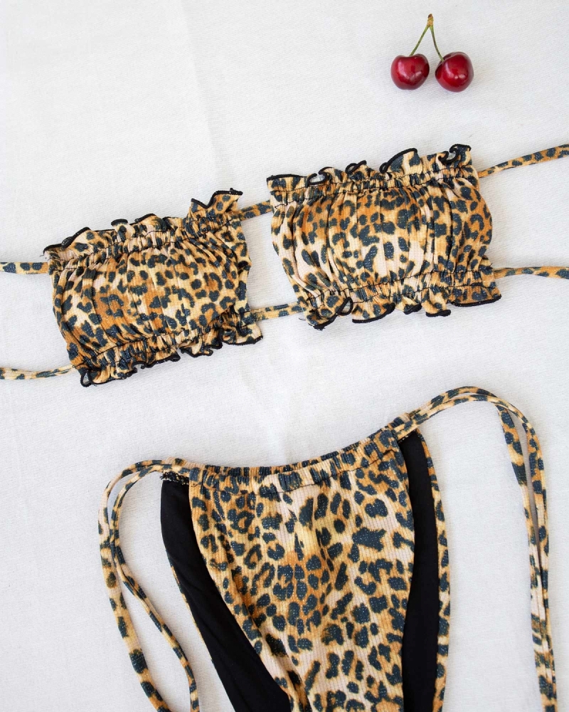 Σετ leopard bikini με μεταλλική κλωστή