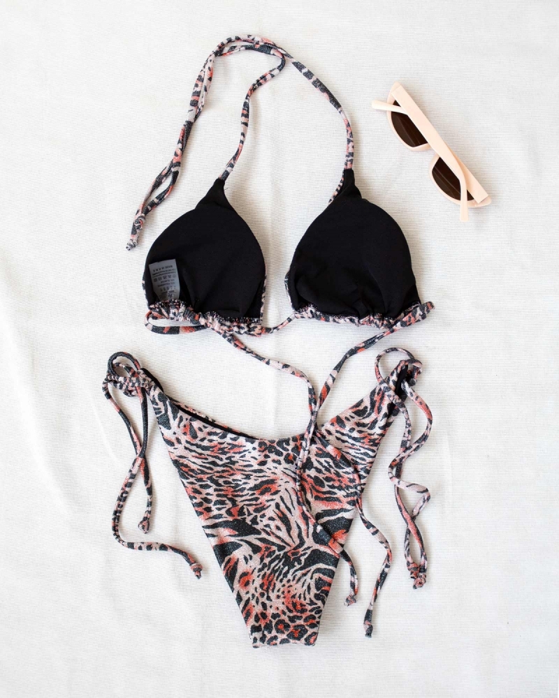Σετ lurex bikini με animal print