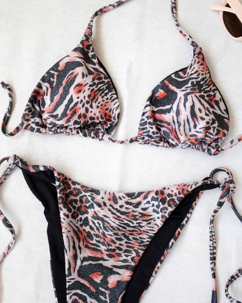 Σετ lurex bikini με animal print