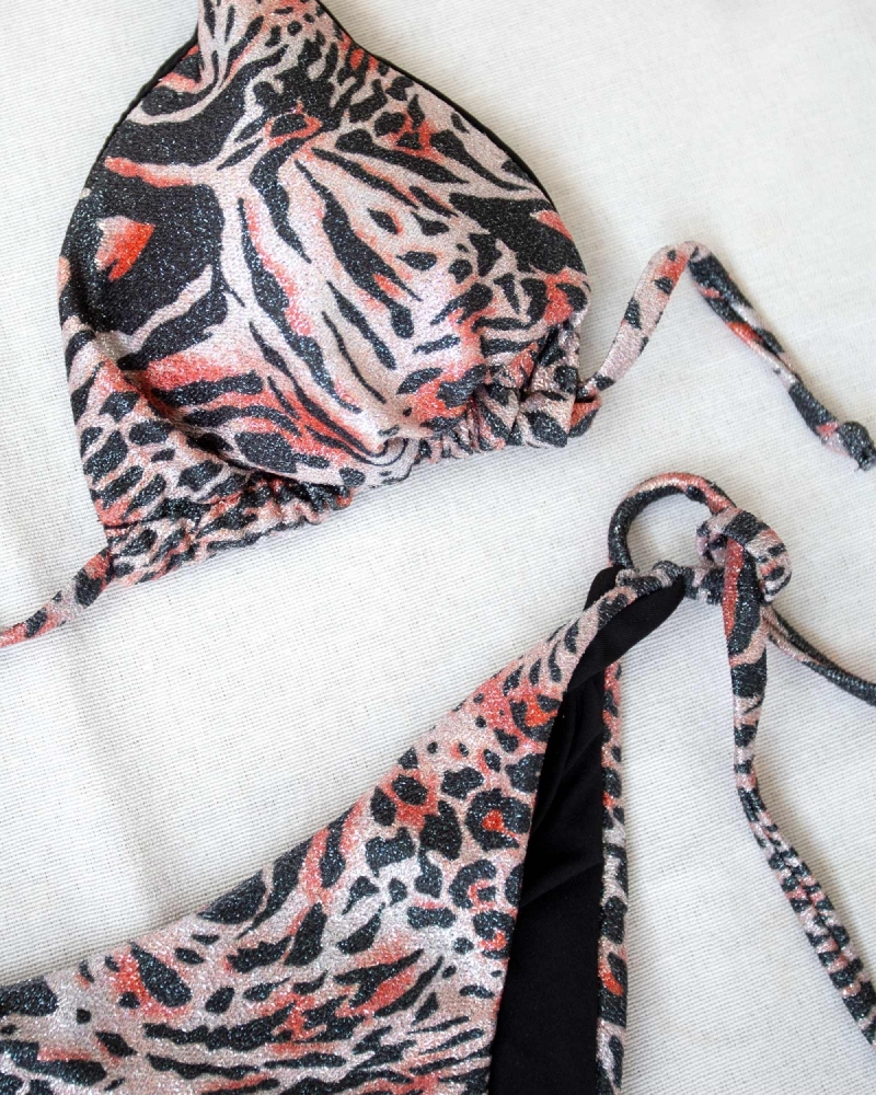 Σετ lurex bikini με animal print