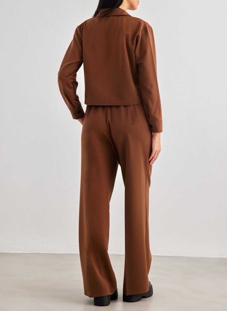 Σετ wide leg παντελόνι με crop πουκάμισο