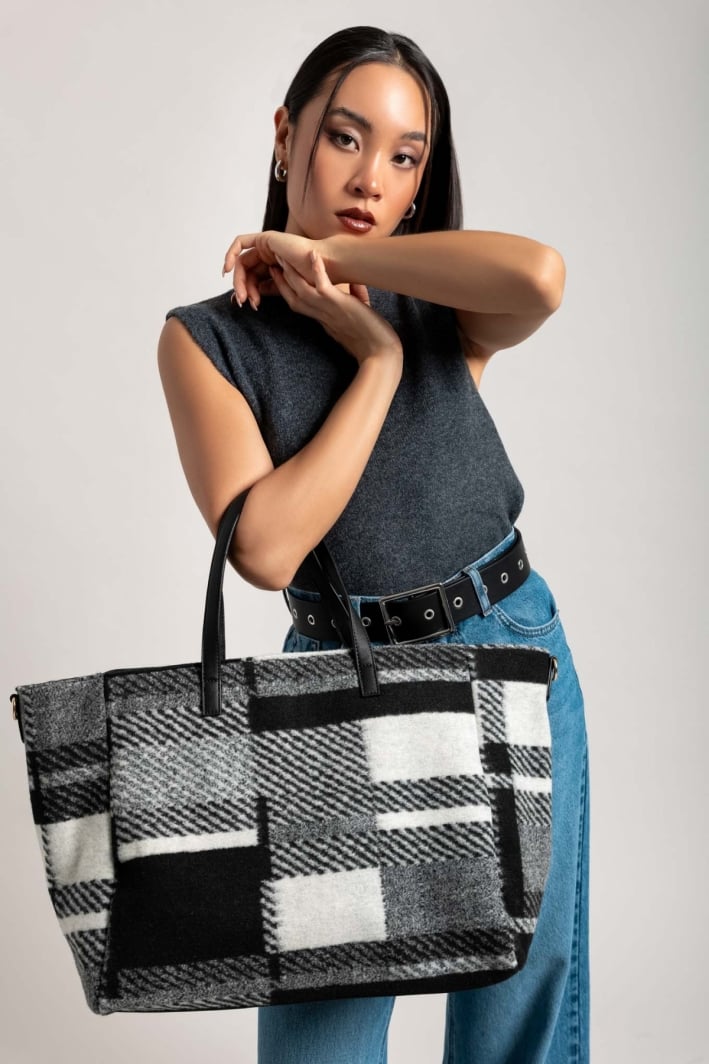 Τσάντα shopper με ύφασμα και print