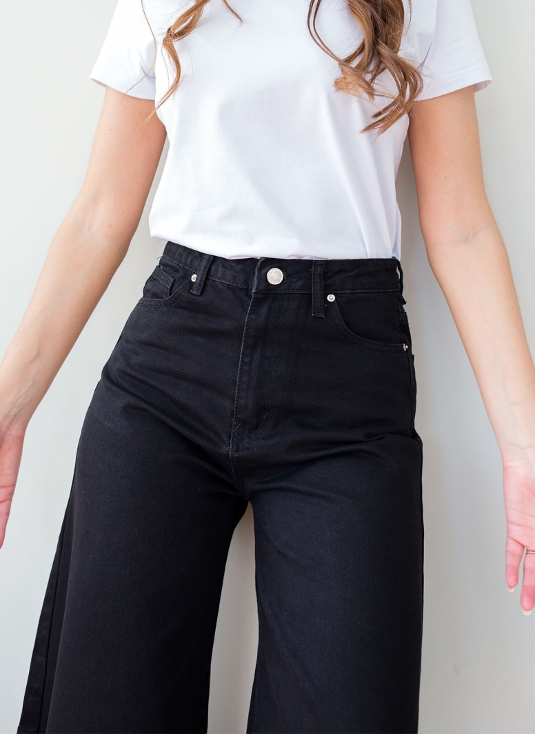 Παντελόνι τζίν zip culotte ψηλόμεσο
