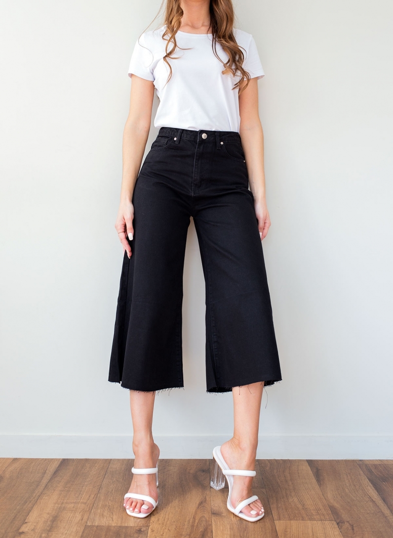 Παντελόνι τζίν zip culotte ψηλόμεσο