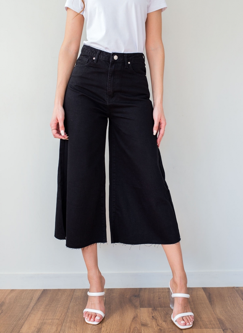 Παντελόνι τζίν zip culotte ψηλόμεσο