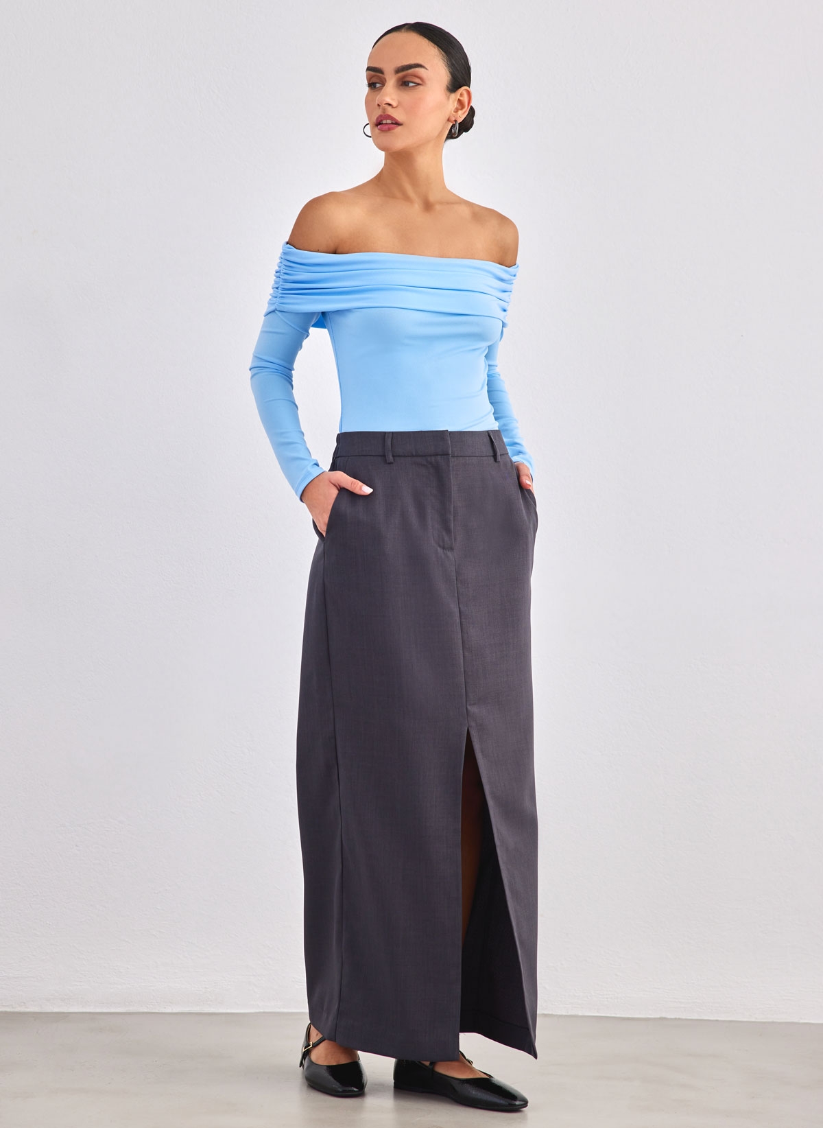 Τοπ strapless μακρυμάνικο - Γαλάζιο φωτογραφία