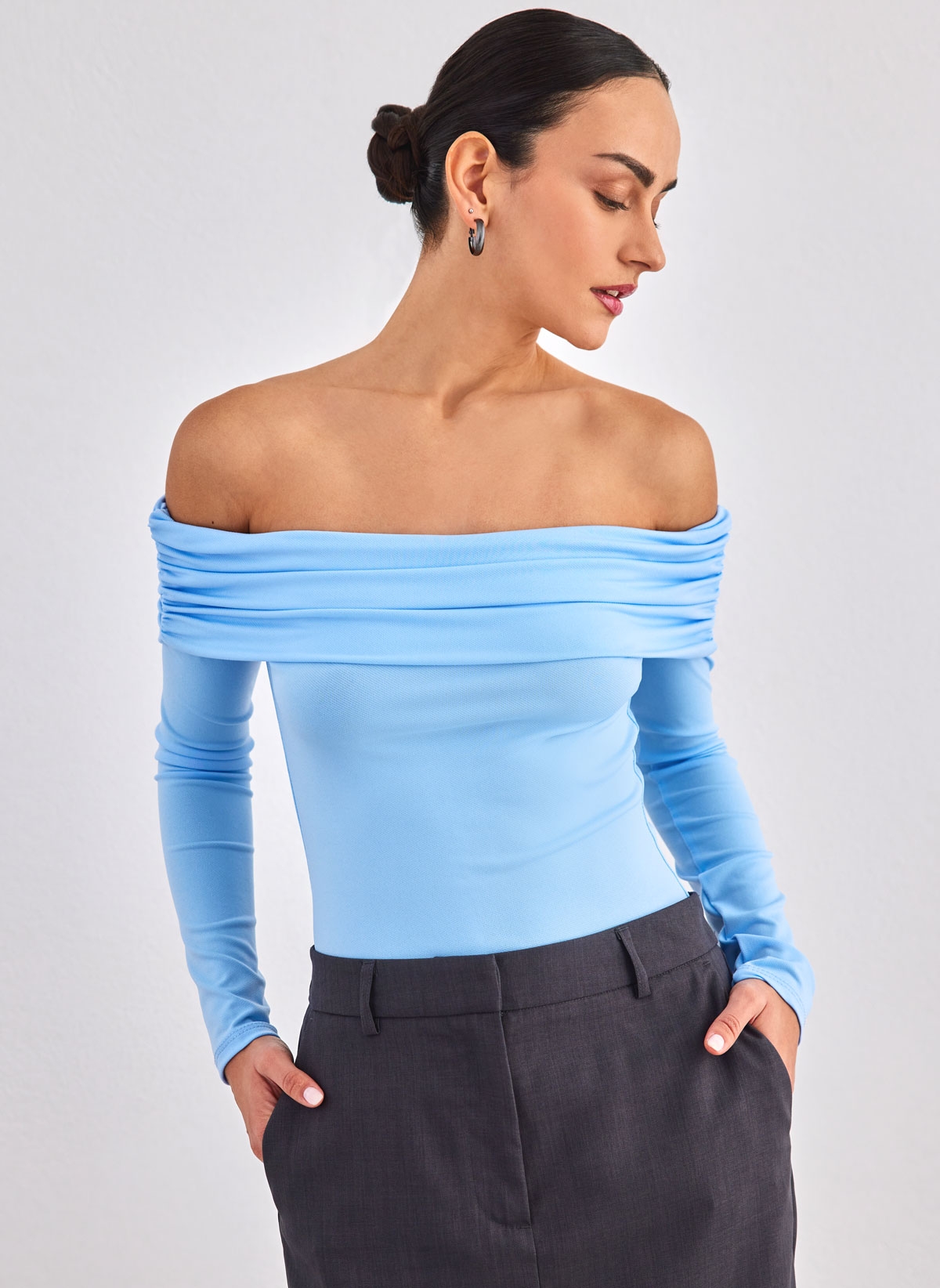 K1 Τοπ strapless μακρυμάνικο - Γαλάζιο