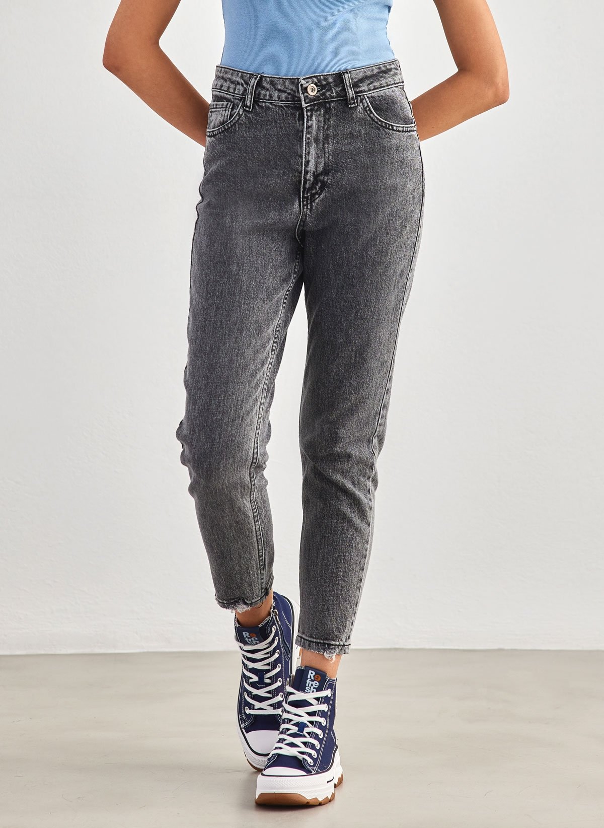 Blue Wave Τζιν ψηλόμεσο slim fit - Ανθρακί